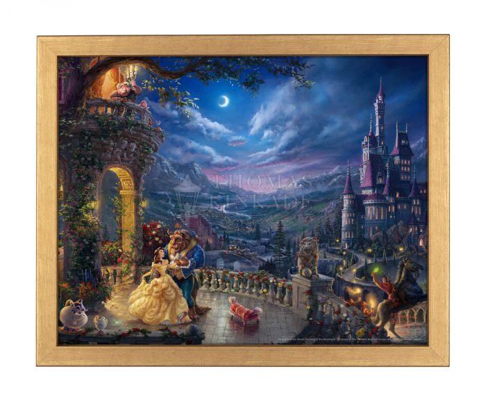 Beauty & The Beast-Dancing in The Moonlight-Gold Framed Art Print